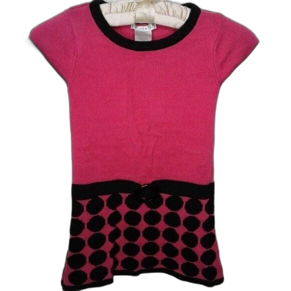 Maggie & Zoe Shortsleeve Knit Mod Mini Dress Dropwaist Hot Pink Black Size M 5/6